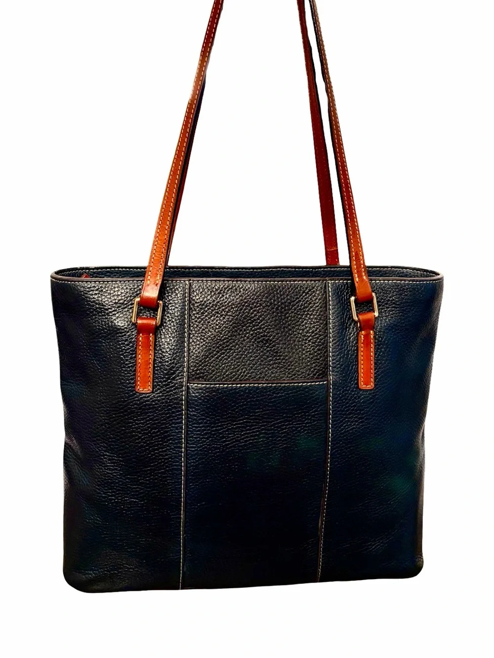 Dooney & Bourke Lexington 14" Shopper Dark Navy Tan Pebbled Leather Shoulder Bag - Picture 9 of 14